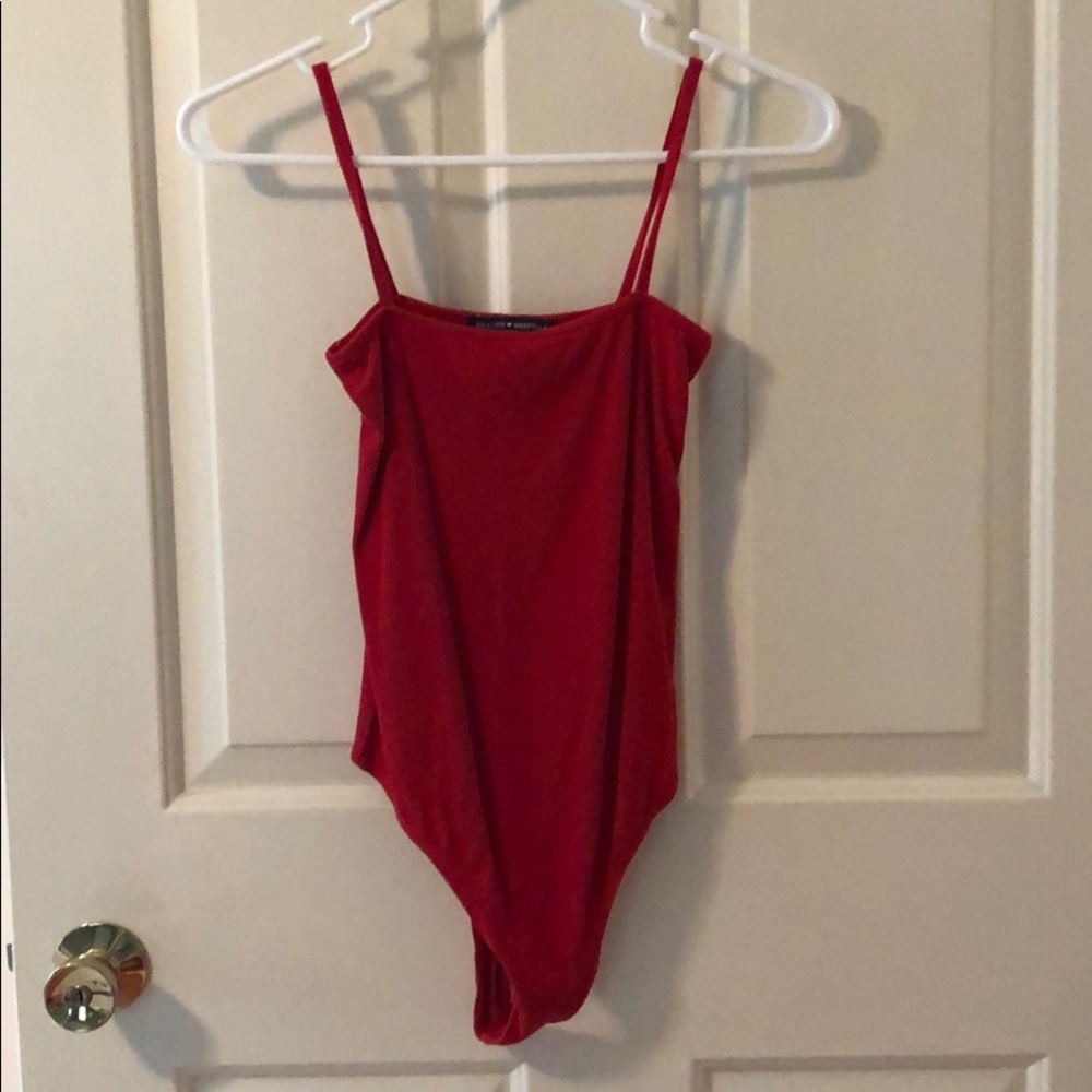 Brandy Melville Red Ribbed Body Suit